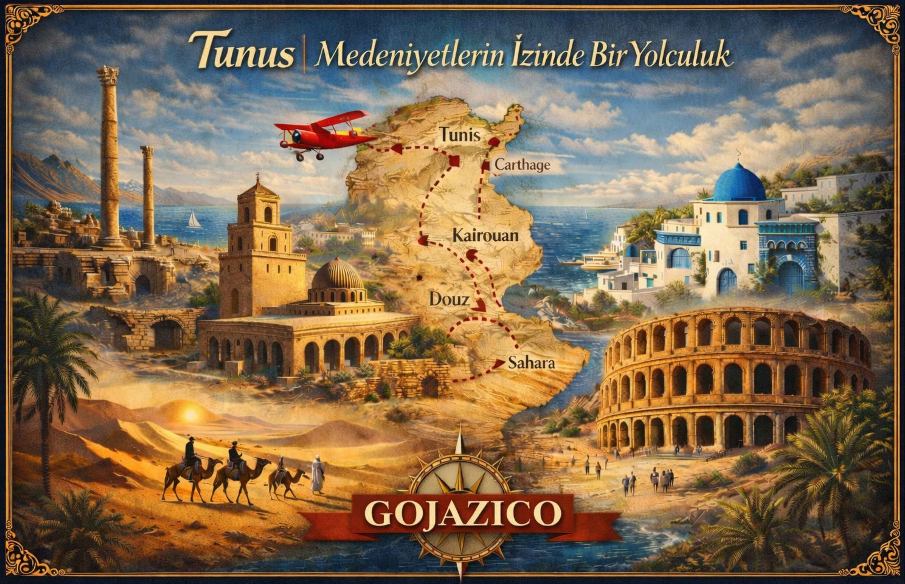 Tunus turistik gezi haritası Sahra Kartaca Djerba Gojazico