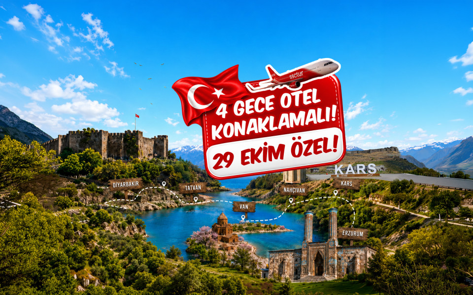 29 Ekim Özel Ankara Çıkışlı Uçaklı Güneyden Kuzeye Diyarbakır Bitlis Tatvan Van Nahçıvan Kars Erzurum Turu (4 Gece Otel Konaklamalı): SSC TUR Farkı İle Gap ve Doğu Turu Deneyimi Yaşama Ne Dersiniz? Sizleri Güney Doğu Anadolu’yu Keşfetmeye, Kafkaslar Diyarını Selamlamaya Davet Ediyoruz..