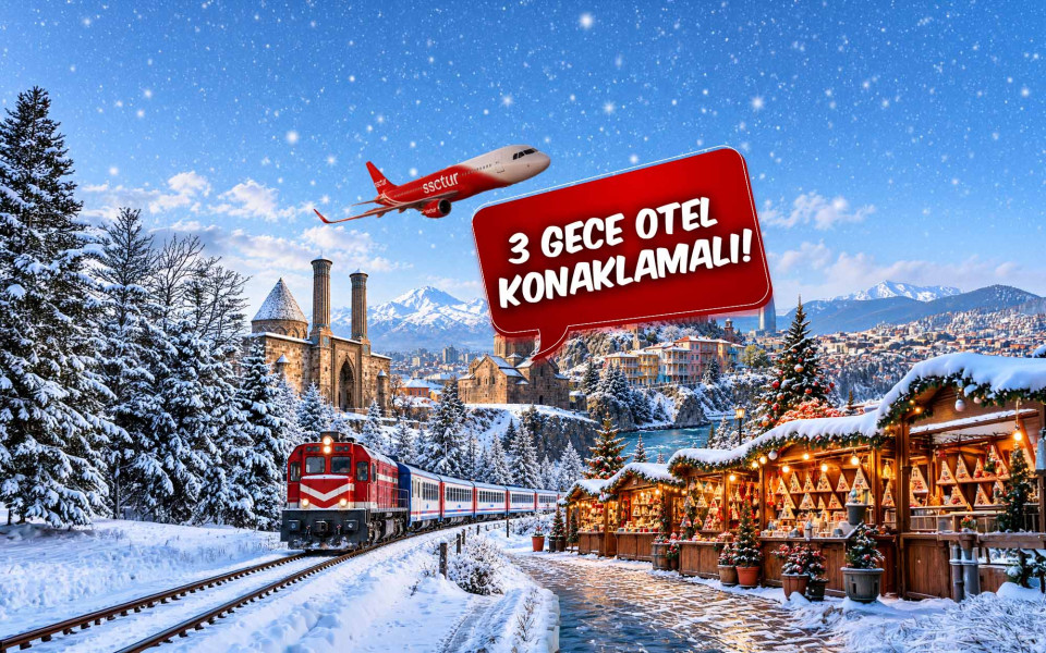 Uçaklı Bambaşka Erzurum Doğu Ekspresi Kars Tiflis Batum Noel Pazarları Turu (3 Gece Otel Konaklamalı): Özlemle beklediğimiz Kısa Doğu Üçgeni Turumuzda yolculuğumuza Erzurum'dan başlıyoruz. Doğu Ekspresi ile Kars'a unutulmaz bir tren yolculuğu yapıyor, Kars'ı keşfettikten sonra Gürcistan'ın başkenti Tiflis'e geçiyoruz. Ardından Batum'un eşsiz atmosferini deneyimleyerek Geri Dönüyoruz.